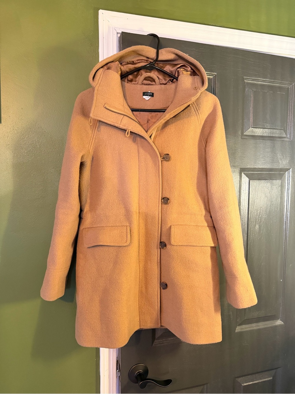 J. Crew Hooded Wool Pea Coat in Camel